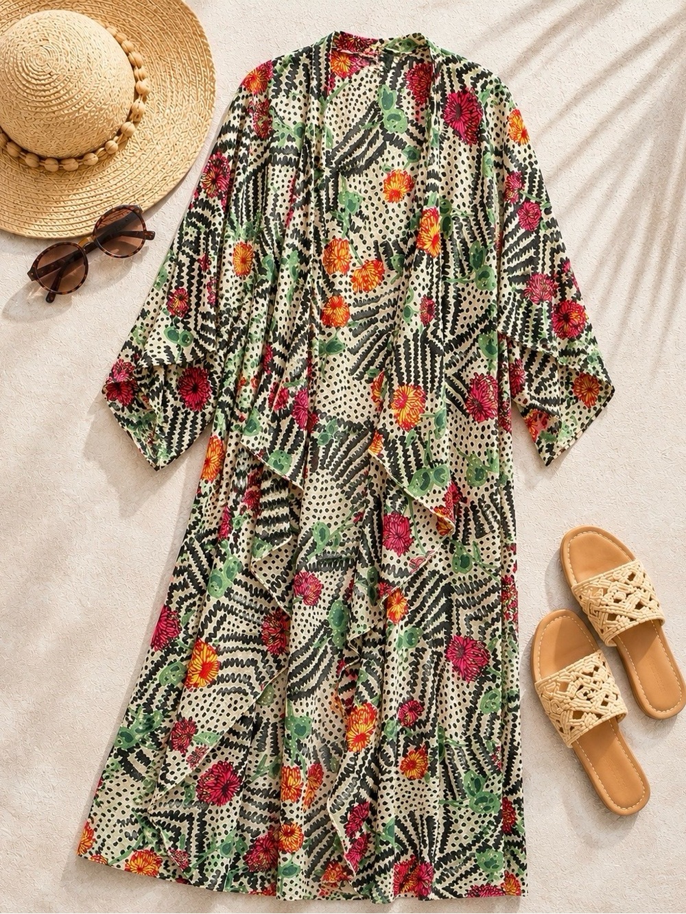 LuLaRoe Floral Swim Coverup Kimono in Green, Pink, Orange